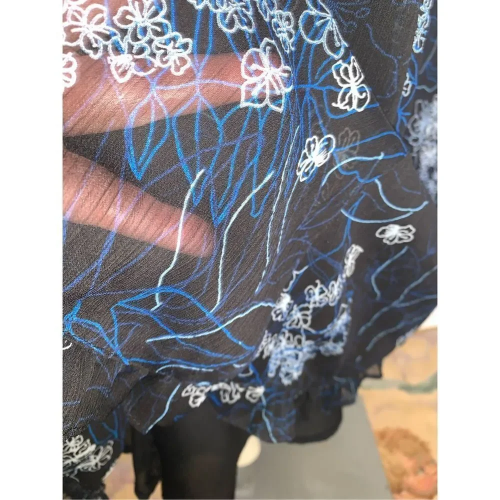 Vintage,‎ dark floral, double layered, sheer chiffon, midi skirt, size 12 ￼